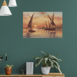 Nile-Fluss-Sonnenuntergang-Feluken-Kunst Poster