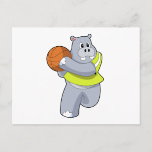 Nilpferd als Basketballspieler mit Basketball.PNG Postkarte