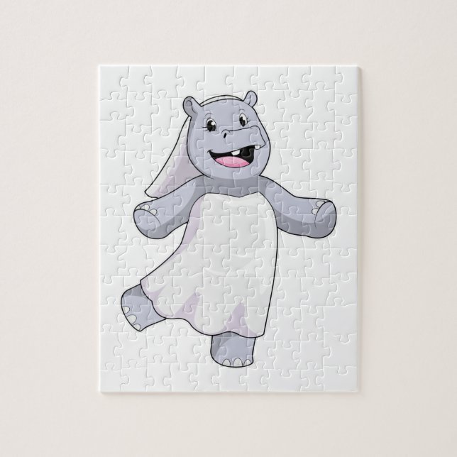 Nilpferd als Braut mit Schleier (Vertikal)