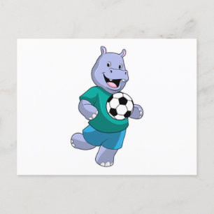 Nilpferd als Fußballspieler mit Fußball Postkarte