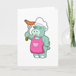 Nilpferd als Koch mit Wurst Karte
