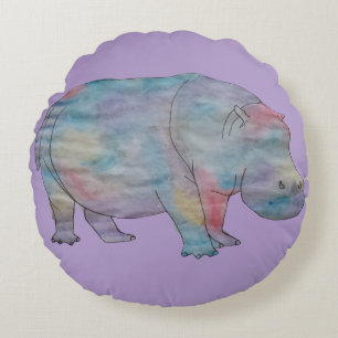 Nilpferd-Aquarell Rundes Kissen