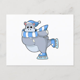 Nilpferd beim Eislaufen mit Schlittschuhen Postkarte
