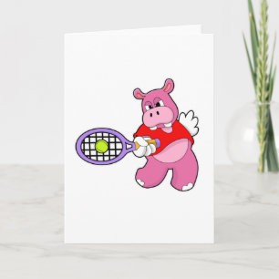 Nilpferd beim Tennis mit Tennisschläger Karte