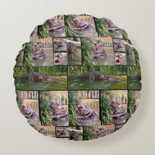 Nilpferd-Foto-Collage, Rundes Kissen