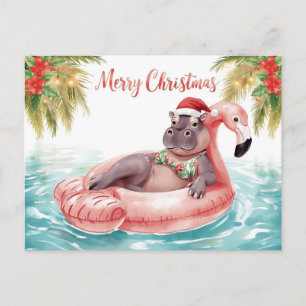 Nilpferd im Bikini auf der Weihnachtspoolparty Feiertagspostkarte