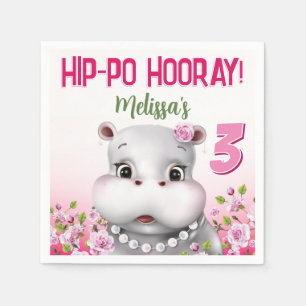 Nilpferd in Perlen Rosa Blumen Mädchen Geburtstag Serviette