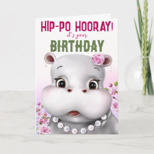Nilpferd Pink Blumen Mädchen Geburtstag Karte