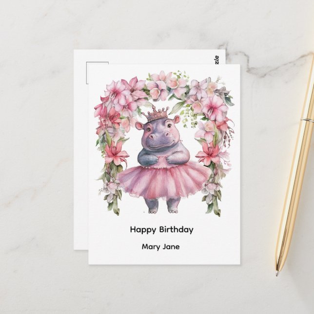 Nilpferd Prinzessin  Postkarte (Vorderseite/Rückseite Beispiel)