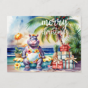 Nilpferd-Weihnachts-Hawaiianer-Thema  Postkarte