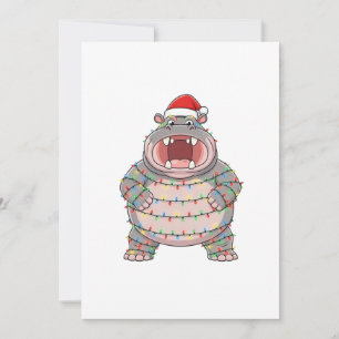 Nilpferd Weihnachtsmann Hut Weihnachtsbeleuchtung Dankeskarte