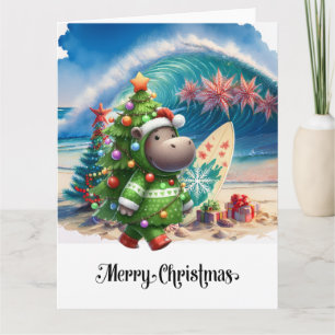 Nilpferd-Weihnachtsthema für Surfer Karte