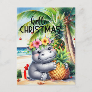 Nilpferd-Weihnachtsthema mit Ananas Postkarte