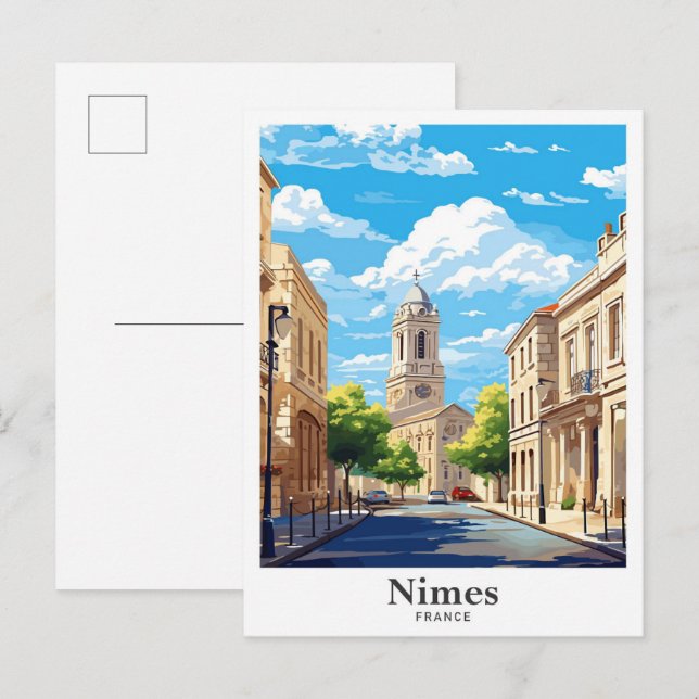 Nimes France Art Vintage Travel Illustration Postkarte (Vorne/Hinten)