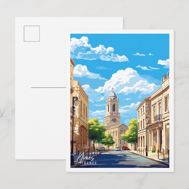 Nimes France Vintage Illustration Postkarte (Vorne/Hinten)