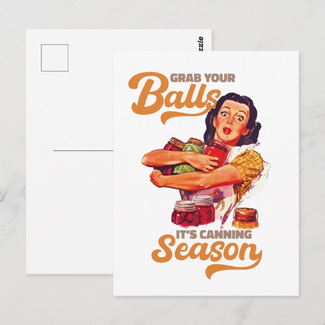 Nimm dir die Bälle, die Konservensaison, schnappe  Postkarte (Vorne/Hinten)