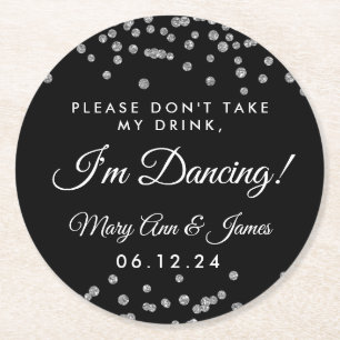 Nimm meinen Drink nicht! Silver Confetti Black Runder Pappuntersetzer
