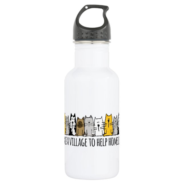 Nimmt ein Dorf Hilfe Obdachlose Katzen Trinkflasche (Vorderseite)