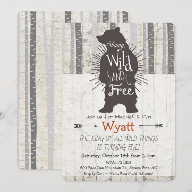 N'IMPORTE QUEL ÂGE - Ours sauvage Invitation Anniv (Devant / Derrière)