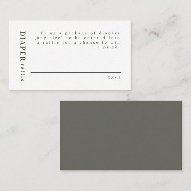 NINA Moderne Minimal-Sage Green Diaper Raffle Platzkarte (Vorne/Hinten)