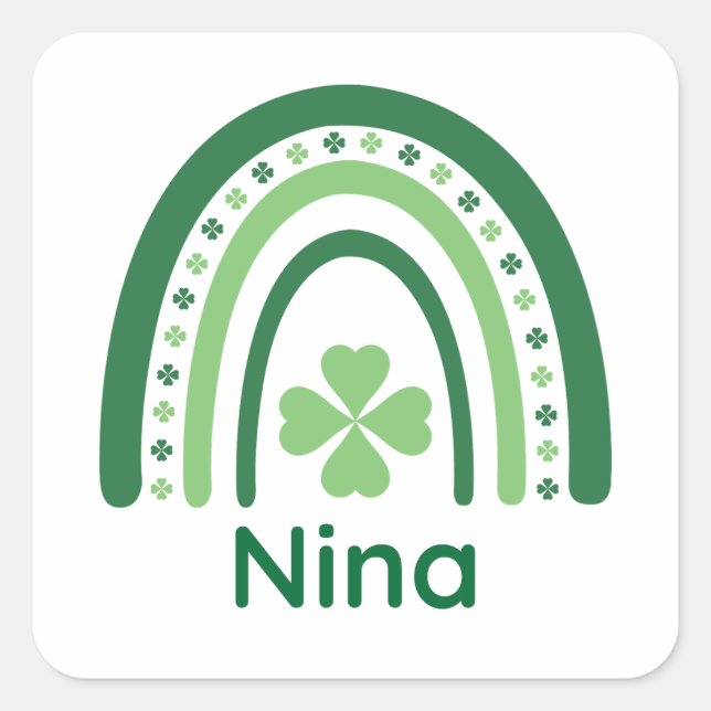 Nina Name Clover Boho Rainbow Quadratischer Aufkleber (Vorderseite)