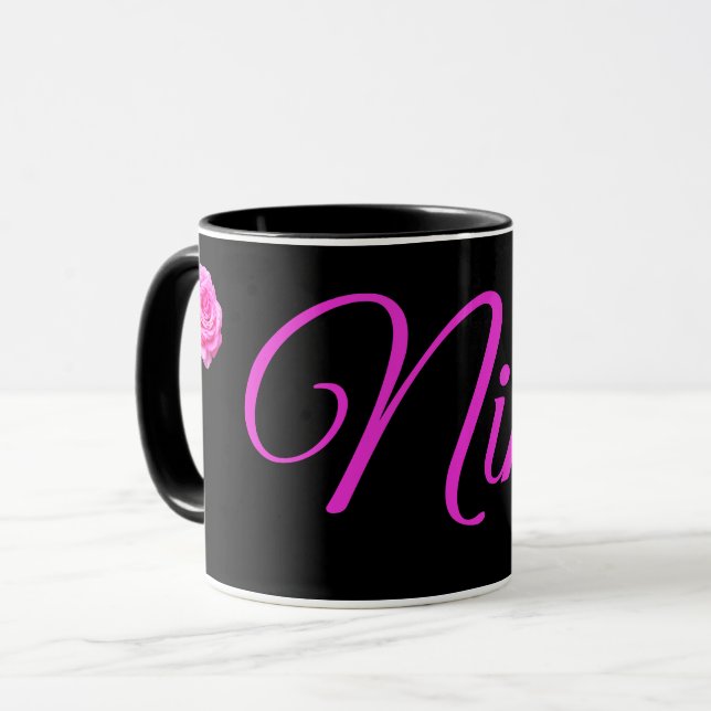 Nina, Name mit rosa Rosen Tasse (Vorderseite Links)