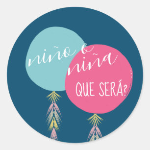 Nina o Nino Gender Reveal Tassel Balloon Navy Runder Aufkleber