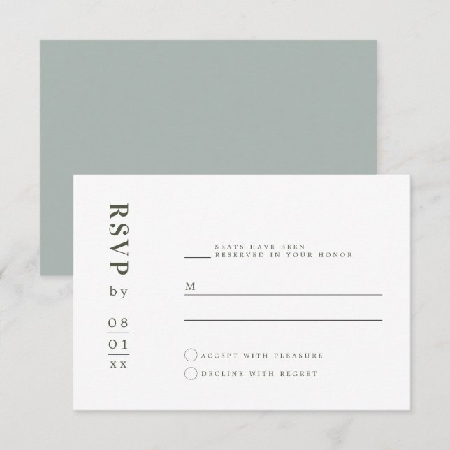 NINA Sage Green Minimalistische Bohemische RSVP-Ka Einladung (Vorne/Hinten)