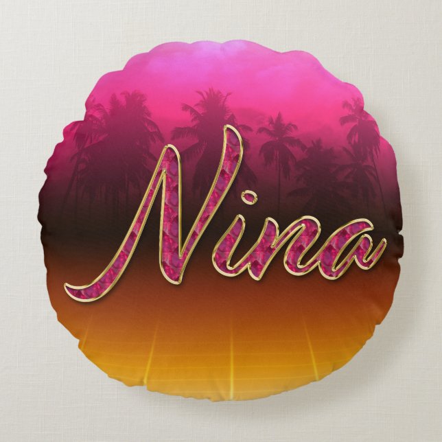 Nina Vorname Name golden pink Kissen (Vorderseite)