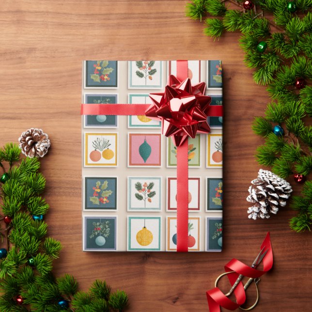 Nine Christmas Ornaments in Bold Frames Geschenkpapier (Feiertagsgeschenk)