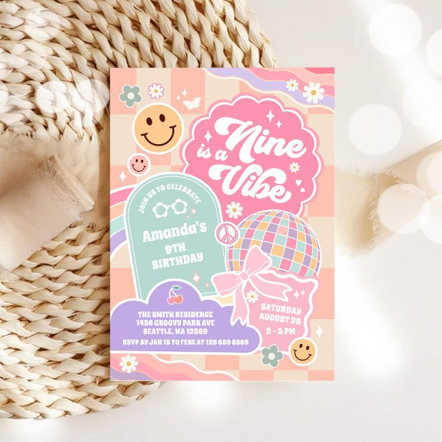 Nine Is A Vibe Cloud Rainbow Disco 9th Birthday  Einladung (Von Creator hochgeladen)