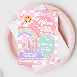 Nine Is A Vibe Groovy Rainbow Disco 9th Birthday  Einladung