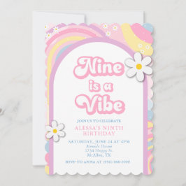 Nine ist ein Vibe Groovy, Retro Girl Pastel Colors Einladung