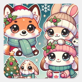 Nini und Kokos heimeliger Winter Quadratischer Aufkleber