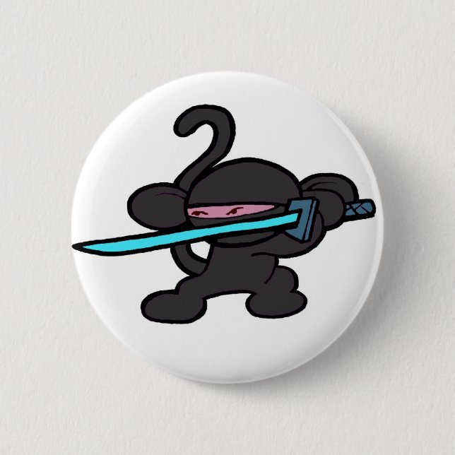 Ninja Affe auf Schutz-Keinen Wörtern Button (Vorderseite)
