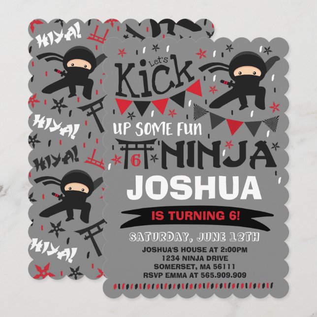 Ninja Anniversaire Invitation Karate Anniversaire (Devant / Derrière)