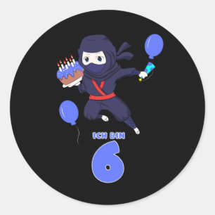 NINJA BIRTHDAY 6. Geburtstag Junge Comic Lover Runder Aufkleber