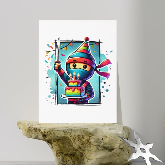 Ninja Birthday Celebration Card Postkarte (Von Creator hochgeladen)