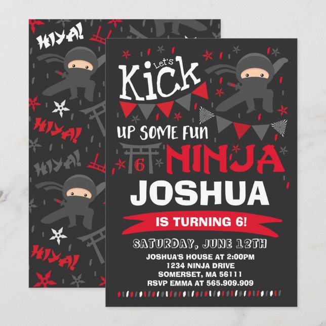 Ninja Birthday Einladung Karate Geburtstagsparty (Vorne/Hinten)