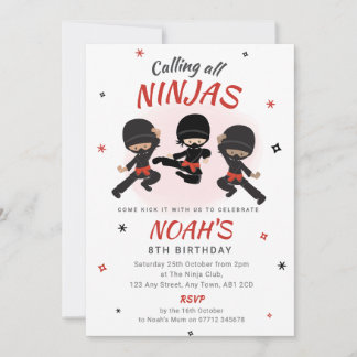 Ninja Birthday Invitation - Rotes Karate Party Einladung