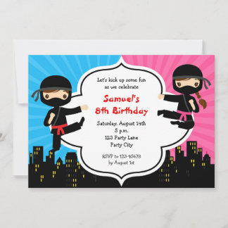 Ninja Birthday Invitations Boy Girl Twins Split Einladung