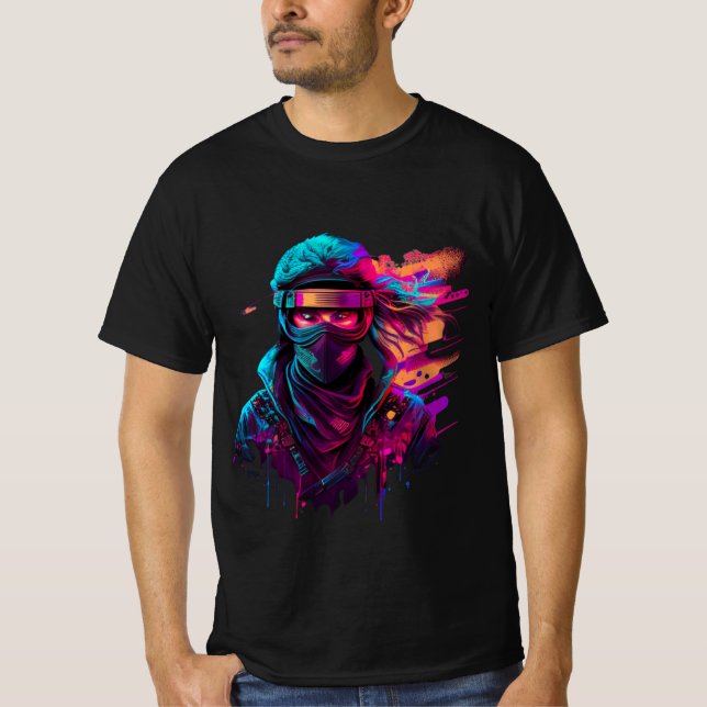 ninja Bold 80's Retro Synthwave Graphic T-Shirt (Vorderseite)