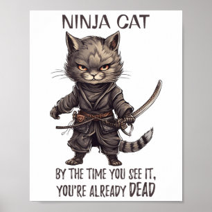 Ninja Cat, Japanisch Samurai Kawaii Cat Tattoo Fun Poster