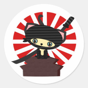 Ninja cat kawaii runder aufkleber