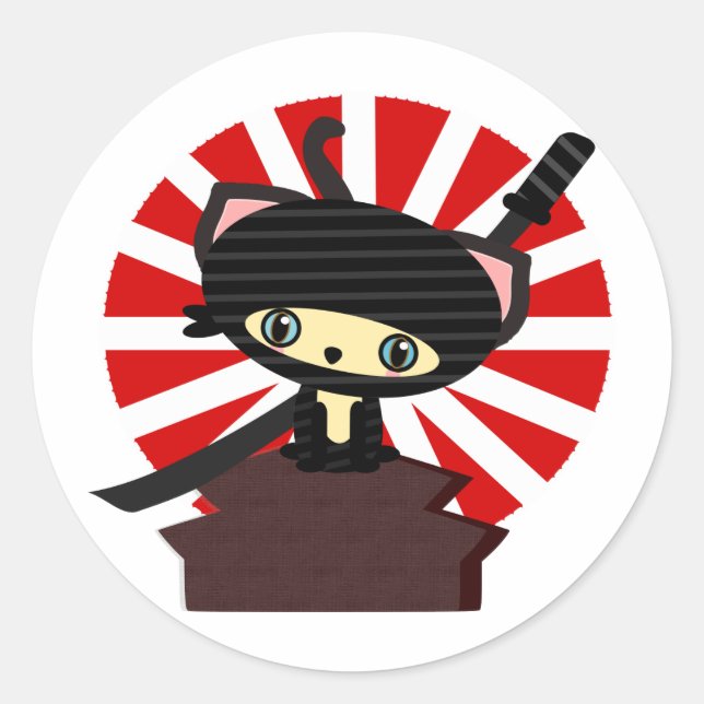 Ninja cat kawaii runder aufkleber (Vorderseite)