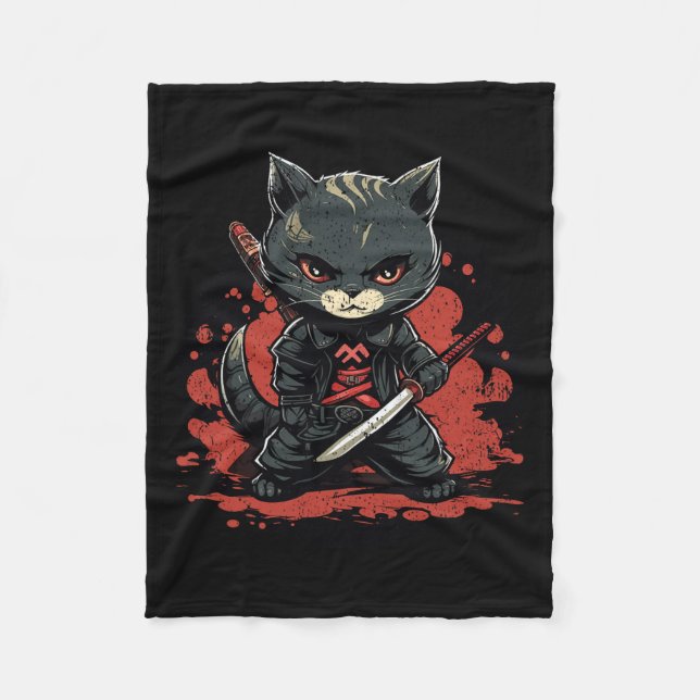 Ninja Cat Samurai Cat Fleecedecke (Vorderseite)