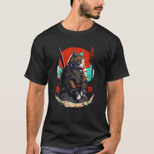 Ninja Cat Samurai Kitten Retro Japanischer Krieger T-Shirt