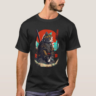 Ninja Cat Samurai Kitten Retro Japanischer Krieger T-Shirt