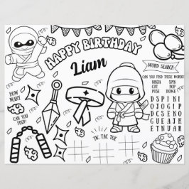 Ninja Coloring Tischset Warrior Party Activity