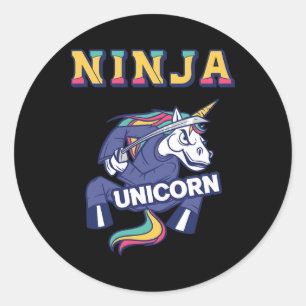 Ninja-Einhorn-Karate-Einhorn-Kickboxen-Kampfsport Runder Aufkleber